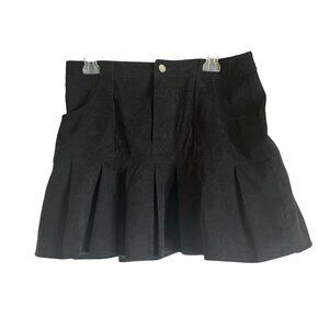Shein Black Corduroy Pleated Mini Skirt Polyester Elastane Mix Size XL